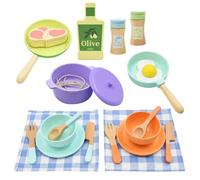 Aolkee Juego de 21 piezas de té de madera para niños pequeños, accesorios de cocina de madera, juguetes de cocina con vajilla y platos, Montessori Kid, juguete de rol para 3, 4, 5, 6 años