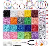 AOLLEN 3mm Abalorios para Hacer Pulseras, 9600 piezas Cuentas de Colores Cristal Vidrio et 240 piezas Abalorios Letras, DIY Kit Bolitas para Hacer Pulseras Collares Bisutería Niños Aadultos