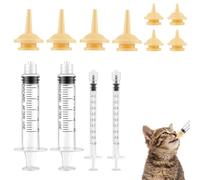 Aolso 12 Piezas Unidades Kitten Feeding Kit, 4 Jeringas de Alimentación y 8 Pezones de Silicona, Pezón para Mascotas para Gatitos, Cachorros y Animales Pequeños Reutilizables, 2*5ml+2*1ml+8*Pezones