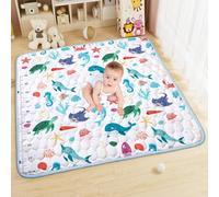 Aolso Alfombra Bebe, 127 x 127cm Alfombra Bebe Plegable, Antideslizante Algodón Alfombras de Gateo, Colchoneta para Niños para Juegos en el Suelo, Suave & Grues-Animales Marinos