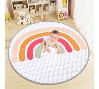 Aolso Alfombra Bebe, 150x 150cm Alfombra Bebe Plegable, Antideslizante Algodón Alfombras de Gateo, Colchoneta para Niños para Juegos en el Suelo, Suave & Grues-Arcoíris Círculo