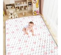 Aolso Alfombra Bebe, 150x 200cm Alfombra Bebe Plegable, Antideslizante Algodón Alfombras de Gateo, Colchoneta para Niños para Juegos en el Suelo, Suave & Grues-Estrellas Rosas