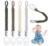 Aolso Cadena Chupete, 4pcs Chupetes de Clip de Algodón con Anill Silicona ChupeteClips Porta Adaptador, Cadena de Chupete