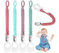 Aolso Cadena Chupete, 8pcs Chupetes de Clip de Algodón con Anill Silicona ChupeteClips Porta Adaptador, Cadena de Chupete