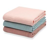 Aolso Muselinas Bebe Algodon 60x60cm, Paquete con 3 Unidades,Manta Bebe Recien Nacido, Regalo Bebe, Sirve de Toalla, Gasas, Carro, Cuna y Cambiador,Tejido Super Suave, Absorbente y Multiusos