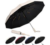 Aolso Paraguas Plegable Automático,Paraguas Plegable Antiviento para Hombre y Mujer Apertura y Cierre Automático,Paraguas Invertido, Resistente al Viento Paraguas para Adultos,Niños-beige