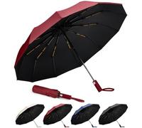 Aolso Paraguas Plegable Automático,Paraguas Plegable Antiviento para Hombre y Mujer Apertura y Cierre Automático,Paraguas Invertido, Resistente al Viento Paraguas para Adultos,Niños-rojo
