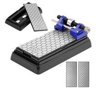 Aolso Piedra Afilar Diamante Doble Cara, Grano 400/1000 Piedra Afilar Cuchillo, Placa de Afilado con con Guía de Afilado de Metal, Base Antideslizante y Rueda, para Cuchillos de Cocina Exteriores