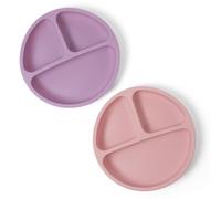Aolso Plato de Silicona Con Ventosa Antideslizante,Pack 2 platos de Silicona para Bebé,BPA Free,Ventosa para Bebé Plato Antivuelco para Niños-Morado/Rosa