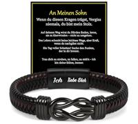 Aolso Pulsera de cuero de alta calidad para hombre, regalo Ich Liebe Dich para hombre, negro, grabado de acero inoxidable, trenzado con cierre magnético, pulsera de cuero para marido e hijo, 100