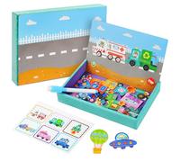 Aolso Rompecabezas Magnéticos para Niños de 3 a 5 Años, Juego Magnético Educativo para Vehículos con Vehículos de Colores, Juegos de Viaje y Juguetes de Viaje, Regalo Magnético Educativo para Viajes