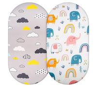 Aolso Sábanas de Jersey para cama infantil de microfibra transpirable, sábanas de cuna, 2 unidades, 84 x 41 cm, suave y ligero, adecuado para todas las formas de colchón (elefante/nube)