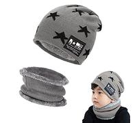 AOMAIGAD Conjunto de Gorro de Punto Invierno Térmico y Bufanda para Niños, Conjunto Gorro y Bufanda de Punto 2 en 1, con Forro de Lana para Niños y Niñas, 5-16 años (Gris)