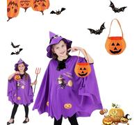 AOMAIGAD Disfraces de Halloween para Niños,Disfraz de murciélago para niños,Capa de Mago de Infantil Halloween Con gorro de bruja + bolsita de caramelos de calabaza,disfraz de murciélago (violeta)
