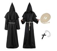 AOMAIGAD Disfraz de Monje Sacerdote, Disfraz Monje con Cruz y Cuerda, Disfraz Unisex Adultos y Niños, Tallas S-XL, Adecuado para Halloween y Carnaval