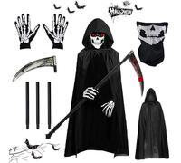 AOMAIGAD Disfraz de Parca, Disfraz de Grim Reaper con Sombrero, Guantes, Hoz, para Halloween Fiesta Carnival Costume Cosplay (Adulto-B)