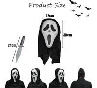 AOMAIGAD Máscara de Grito de Halloween, Ghost Face Mask con Cuchillo Falso, Fantasma Scream Máscara, Máscara fantasma, Máscara Ghostface, para Halloween Carnaval Cosplay (1 Mascarilla + 1 Cuchillo)