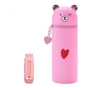 Aomhrek Set de Papelería Oso, Estuche de Silicona y Goma Extensible, Estuche de Silicona Escolar, Estuches de Silicona Monocromo, Estuche Portatodo para Niños, Material Escolar (Rosa)