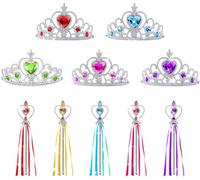 Aomig Accesorios de Disfraz, 10pcs Set de Accesorios de Corona y Sceptre para Disfraz Princesa Niña, Princesa Vestir Accesorios de Disfraz Niña para Halloween Cosplay Carnaval Cumpleaños Fiesta