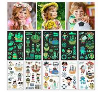 Aomig Children's Tattoo Set 10/20 Sheets Temporary Tattoos, Glow in the Dark Tattoo for Girls Boys, Fútbol Unicornio Dinosaurio Pirata Sirena Animal Niños Temporary Tattoos Pegatinas para Fiesta, D, D