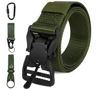 Aomig Cinturon Tactico Hombre, 4 Pcs Cinturón Táctico de Seguridad con Mosquetón Llavero Colgador de Botella de Agua para Hombre, Agentes de Seguridad Actividades al Aire Libre, Verde