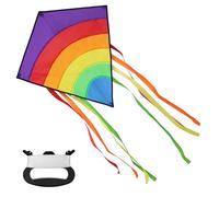 Aomig Cometa guiada para niños y adultos, 65 x 75 cm, arco iris, fácil de volar, forma de rombo para principiantes, con cuerda de 80 m, 150 m, cola de monofilamento arco iris para actividades al aire