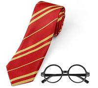 Aomig Corbata de Hombre y Mujer, 2pcs Set de Corbata a Rayas Unisex, Corbata Roja Niño de Mago, Accesorio Corbata Disfraz de Adultos y Niños para Mago College Cosplay (Roja)
