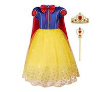 AOMIG Disfraz Blancanieves Princesa, Varita Mágica, Corona y Capa Roja, Vestidos Princesa de Dibujos Animado, Niña Halloween Cosplay Cumpleaños Carnaval Fiesta, 110cm