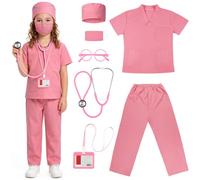 Aomig Disfraz de Medico Niños, Cosplay Médico Juego Regalo para Niños Niñas Rosa 130 Yardas