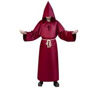 Aomig Disfraz de Monje Halloween, Disfraz de Sacerdote Medieval con Cruz y Capucha, Sacerdote Túnica Medieval Renacimiento Traje, Disfraz Halloween Adulto para Fiestas Carnaval, Rojo Oscuro-XXL