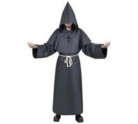 Aomig Disfraz de Monje Halloween, Disfraz de Sacerdote Medieval con Cruz y Capucha, Sacerdote Túnica Medieval Renacimiento Traje, Disfraz Halloween Adulto para Fiestas Carnaval, Gris Oscuro-XXL