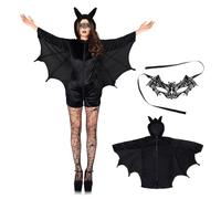 Aomig Disfraz Halloween Adulto, Capa de Murciélago con Capucha y máscara de Encaje, Disfraz Murcielago Mujer, Disfraz de Vampiro para Halloween Carnavales Fiestas Temáticas Cosplay, L