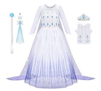 Aomig Disfraz Princesa, 7Pcs Vestido Princesa Niña con Accesorios de Corona Peluca y Sceptre, Disfraz Princesa Niña de Dibujos Animados Nieve, Disfraz Niña Halloween Cosplay Cumpleaños Carnaval(100cm)