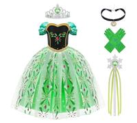 Aomig Niña Coronación Vestido de Princesa con Varita, Corona, Guantes y Collar, Disfraz Cosplay para Cumpleaños, Fiesta, Carnaval y Halloween, 3-8 Años