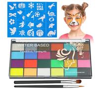 Aomig Pintacaras Infantil, 24 Colores Pintura Cara para Niños y Adulto con 40 Plantillas y 2 Pinceles, Pintura Facial y Corporal para Maquillaje Carnaval Halloween Cosplay Fiesta Festival