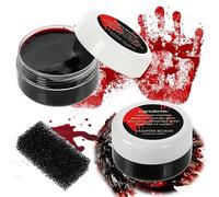 Aomig Sangre Falsa Halloween, 2pcsX30g Fake Blood Lavable y Realista con Esponja, Sangre Artificial para Maquillaje Halloween, Pintura Sangre Halloween para Zombie Vampiro Herida Maquillaje