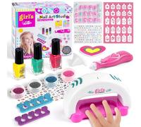 Aomig Set De Manicura Para Niña, Kit Pintauñas Niñas, Juegos de Salón Manicura para Niños con Secador de Uñas Pegatinas Purpurina Limas de Uñas para Cumpleaños Navidad día del Niño Regalos Niñas