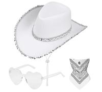 Aomig Sombrero de Cowboy, 3Pcs Sombrero Vaquero Hombre con Bandana y Gafas de Amor, Cowboy Hat Hombre Mujer, Western Cowgirl Hat para Banda Country Playa Natural Brasileño