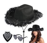 Aomig Sombrero de Cowboy, 3Pcs Sombrero Vaquero Hombre con Bandana y Gafas de Amor, Cowboy Hat Hombre Mujer, Western Cowgirl Hat para Banda Country Playa Natural Mejicano