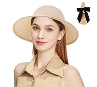 Aomig Sombrero Viseras Mujer, Verano de Paja Vacío con ala Grande Gorra, Pamela de Sol Playa Viaje Vacaciones Plegables Transpirable Modelo con Arco