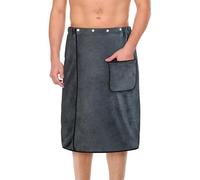 Aomig Toalla Sauna para Hombre, 80cmX150cm Toalla de Sauna con Cierre de Gancho y Bucle de Banda Elástica, Toallas Gimnasio con Bolsillo para Sauna Fitness Playa Baño, Gris Oscuro