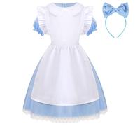 Aomig Vestido de Alicia en el País de las Maravillas Azul, Disfraz de Princesa Niña con Delantal y Diadema para Halloween, Cumpleaños, Carnaval
