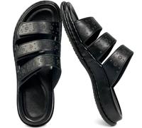 Aomigoct Sandalias cómodas para mujer: sandalias elegantes de verano para caminar, puntera abierta, soporte de arco ajustable, zapatos casuales para mujer, Todo negro, 37 EU