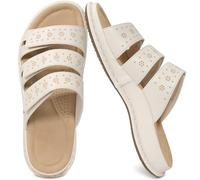 Aomigoct Sandalias cómodas para mujer: sandalias elegantes de verano para caminar, puntera abierta, soporte de arco ajustable, zapatos casuales para mujer, Beige, 39 EU
