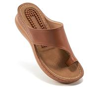 Aomigoct Sandalias de cuña cómodas para mujer: cojín suave y ortopédico para caminar todo el día - tacón antideslizante de 1,96 pulgadas para estabilidad - para quienes buscan comodidad, Marrón, 37.5