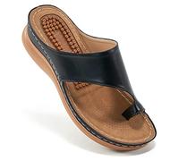 Aomigoct Sandalias para mujer, zapatos de cuña: cómodas sandalias ortopédicas para mujer, sandalias elegantes de verano, informales, para caminar, Negro -, 37 EU