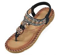 Aomigoct Sandalias planas elegantes para mujer, zapatos planos con anillo para el dedo del pie, zapatos de verano para mujer, cómodas sandalias planas para exteriores, Negro, 10