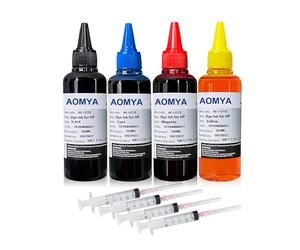 Aomya 400ml Juego de Cartuchos de 100 ml de Tinta rellenables para impresoras de inyección de Tinta HP 61 60 62 63 950 951 564 920 901 301 302 303 o Sistemas CIS/CISS, Set de 4 Colores con 4 jeringas