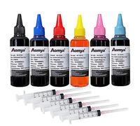 Aomya 600ml Kit de Recarga de Tinta Universal para HP Canon, Epsn, Brother y Todas Las impresoras Cartuchos Recargables Sistema CISS Juego de 6 Colores con 4 jeringas (BK, C, M, Y, LM, LC)