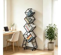 AONASRDI Bookshelf Abierto con ruedas para libros, CD, estantería giratoria de 5 niveles, capacidad de carga 50-100 libras, estantería de cubos para salón, dormitorio y oficina en casa (negro)